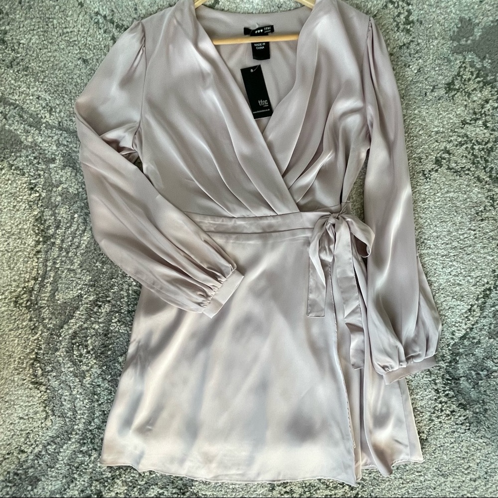 Brand New Satin Long Sleeve Front Wrap Dress- ASOS